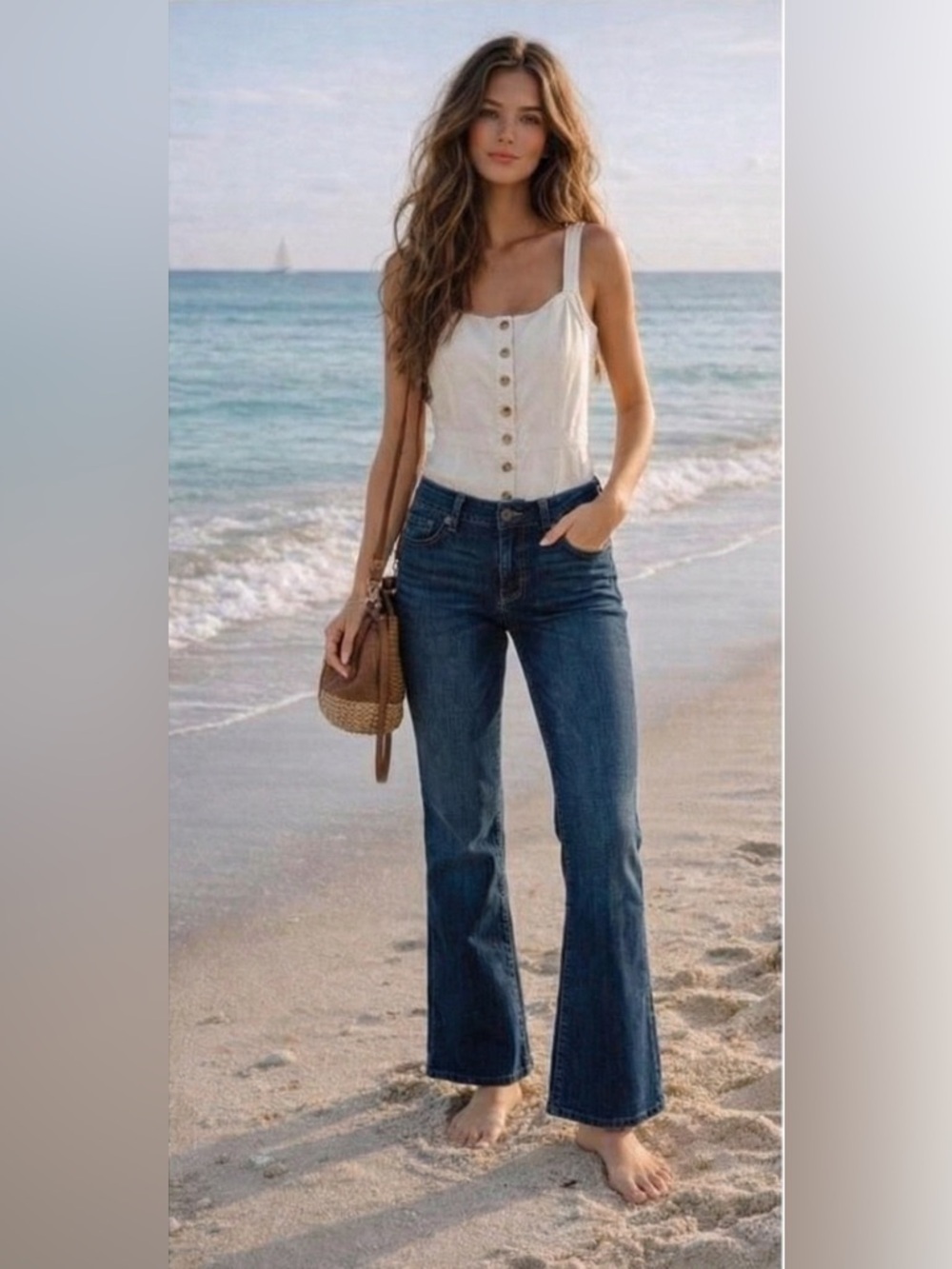 American Eagle AE77 Flare Jeans Size 4 Womens Altered Blue Denim Stretch 28x27.5